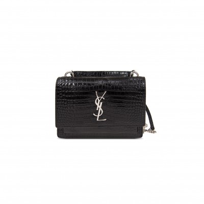 YSL SUNSET CHAIN WALLET IN CROCODILE-EMBOSSED SHINY LEATHER 533026DND1N1000 (19*14*5.5cm)